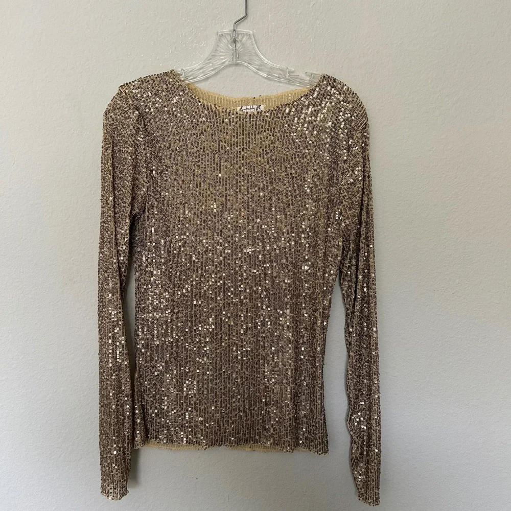 Free People‎ Gold Sequin Top Women's Size Small Going out Party Event Club Rave - Picture 2 of 6